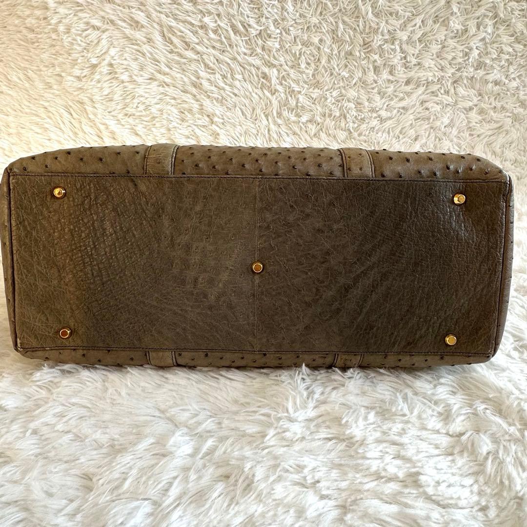 美品✨オーストリッチ ボストンバッグ ハンドバッグ JRA カーキ