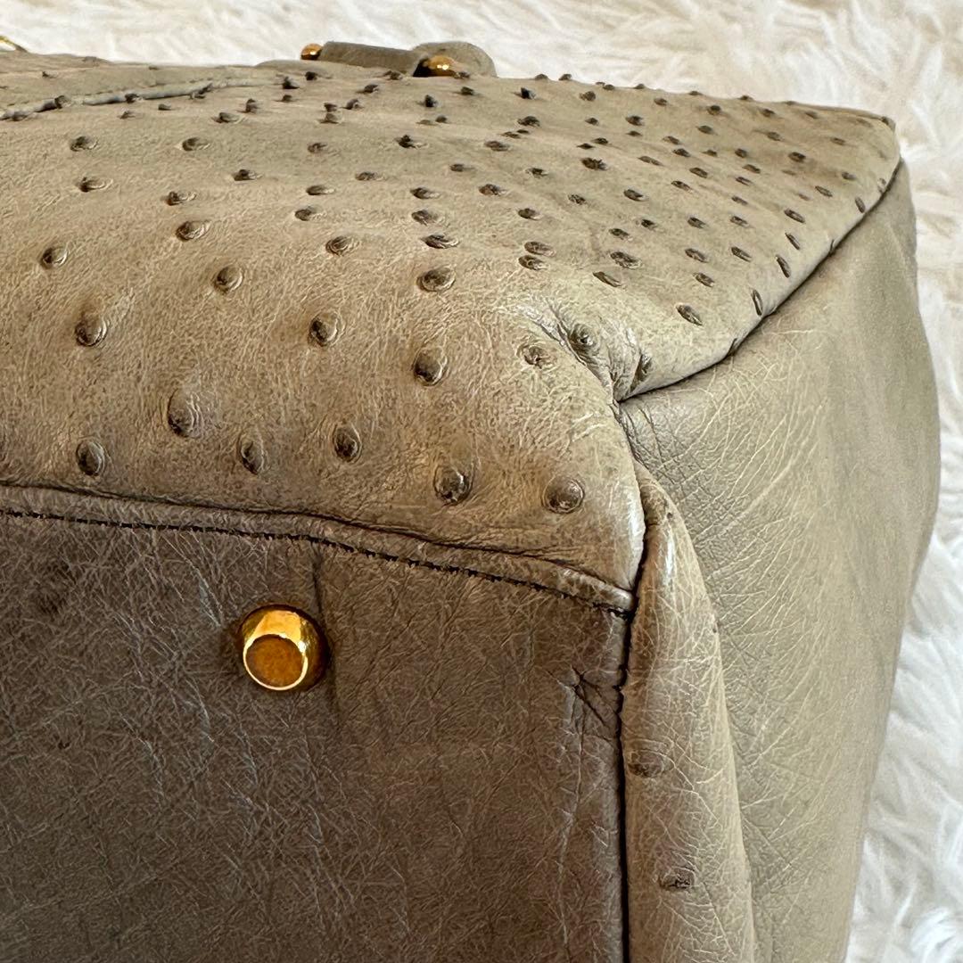 美品✨オーストリッチ ボストンバッグ ハンドバッグ JRA カーキ