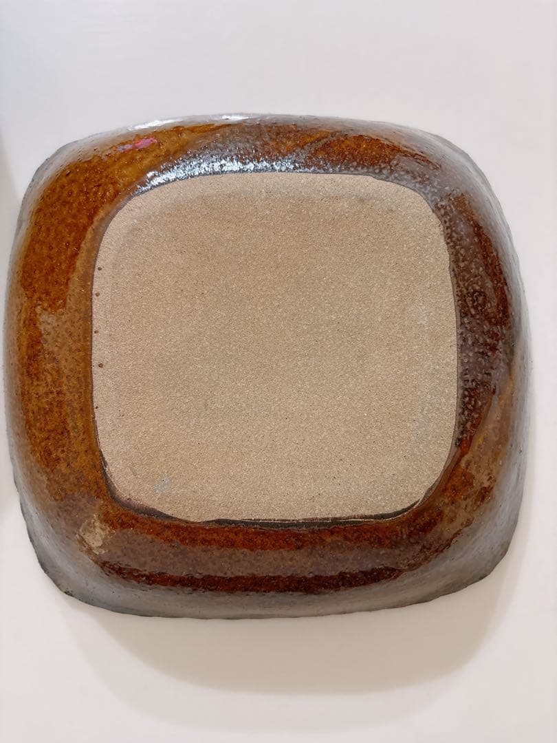 小代焼ふもと窯　井上尚之　スリップ　角鉢　飴