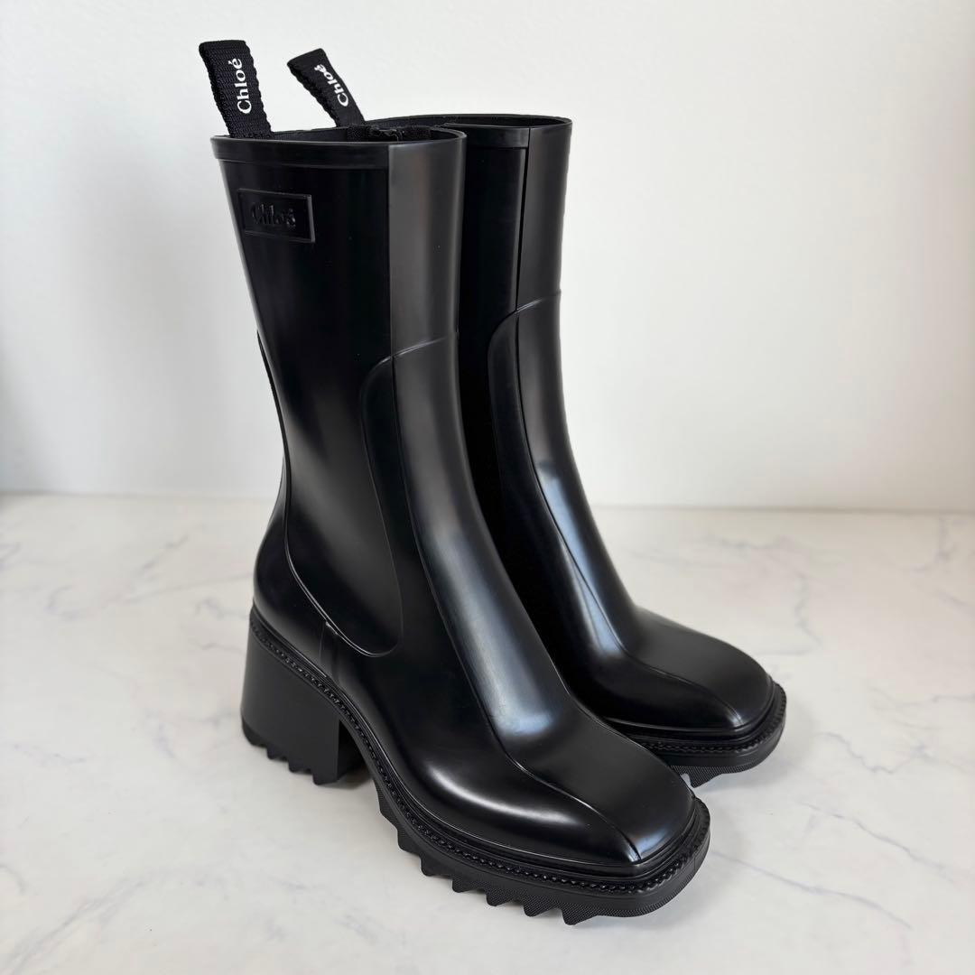 極美品 クロエ 35 BETTY ベティ レインブーツ 防水 長靴 ブラック