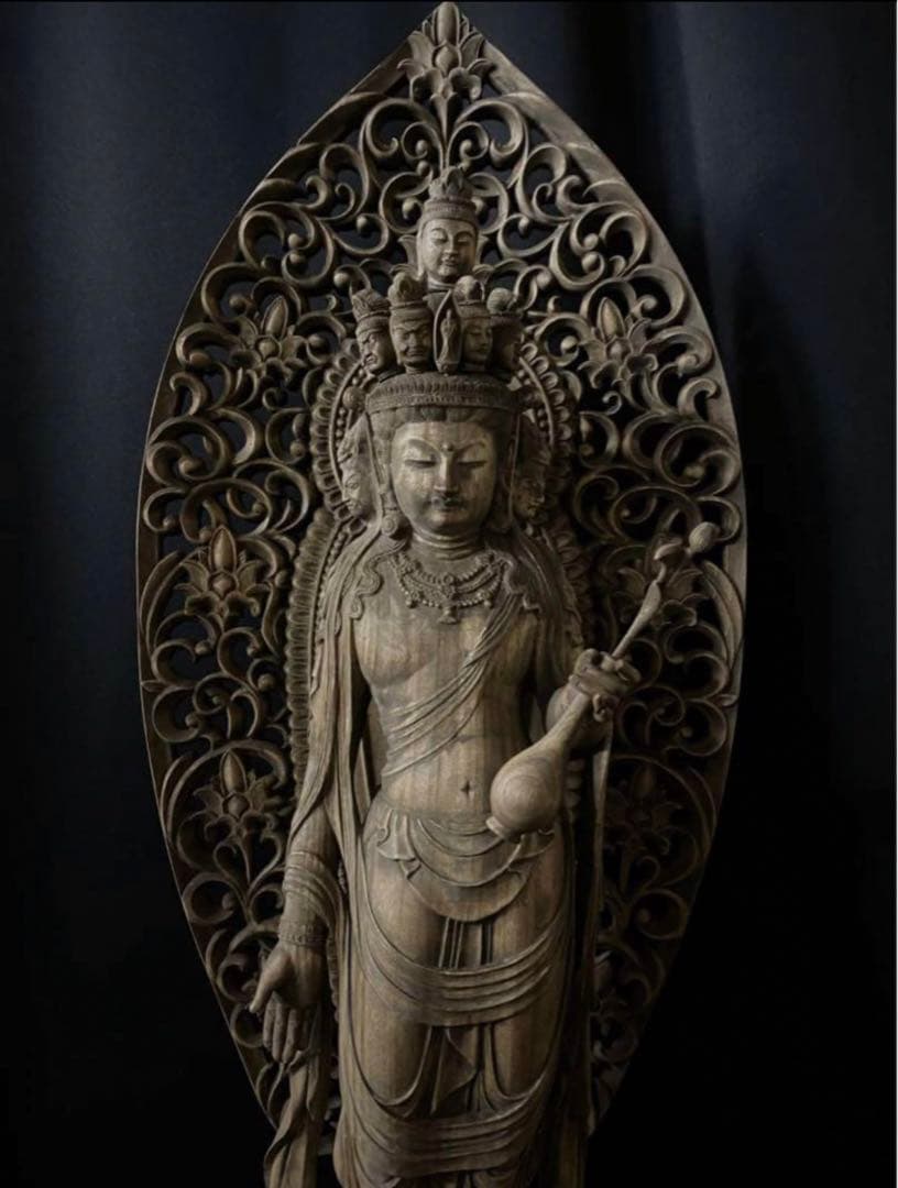 や*ん様 井波彫刻　特大型高91cm 　香樟材　時代彫刻　木彫仏教　十一面観音菩