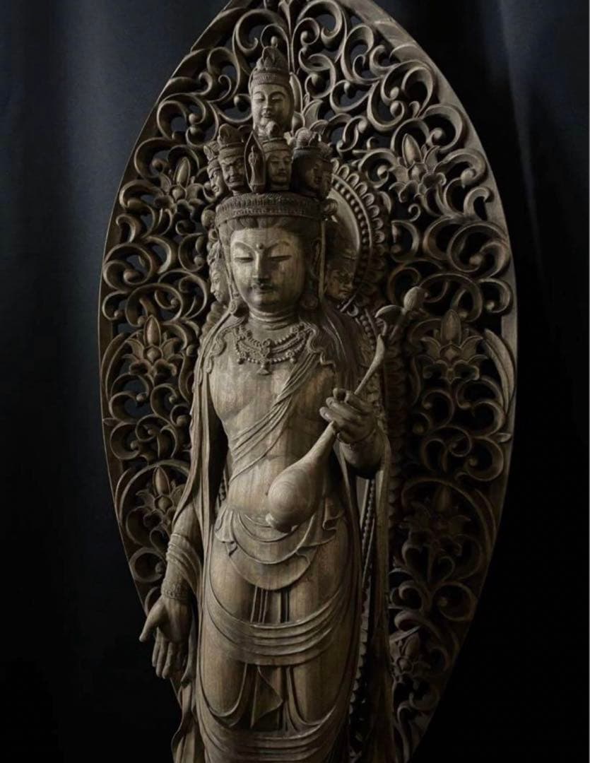 や*ん様 井波彫刻　特大型高91cm 　香樟材　時代彫刻　木彫仏教　十一面観音菩