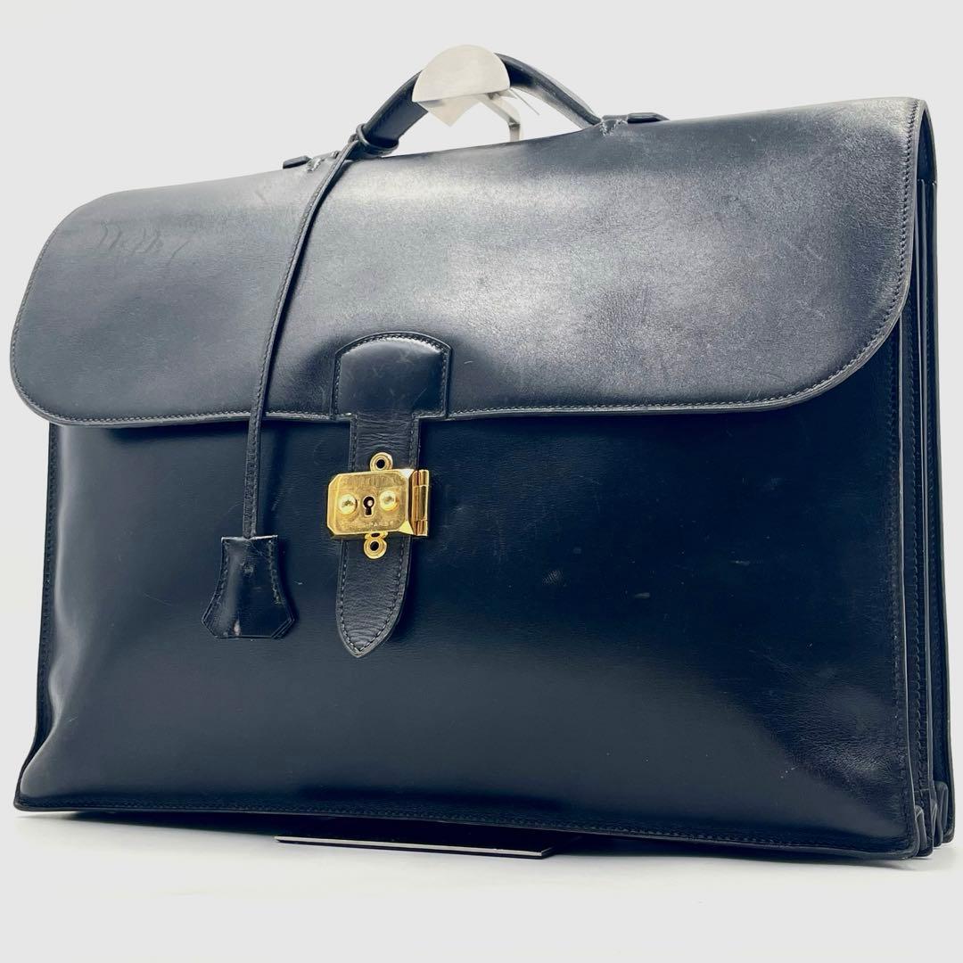 HERMES エルメス サックアデペッシュ41 ボックスカーフ ビジネスバッグ黒