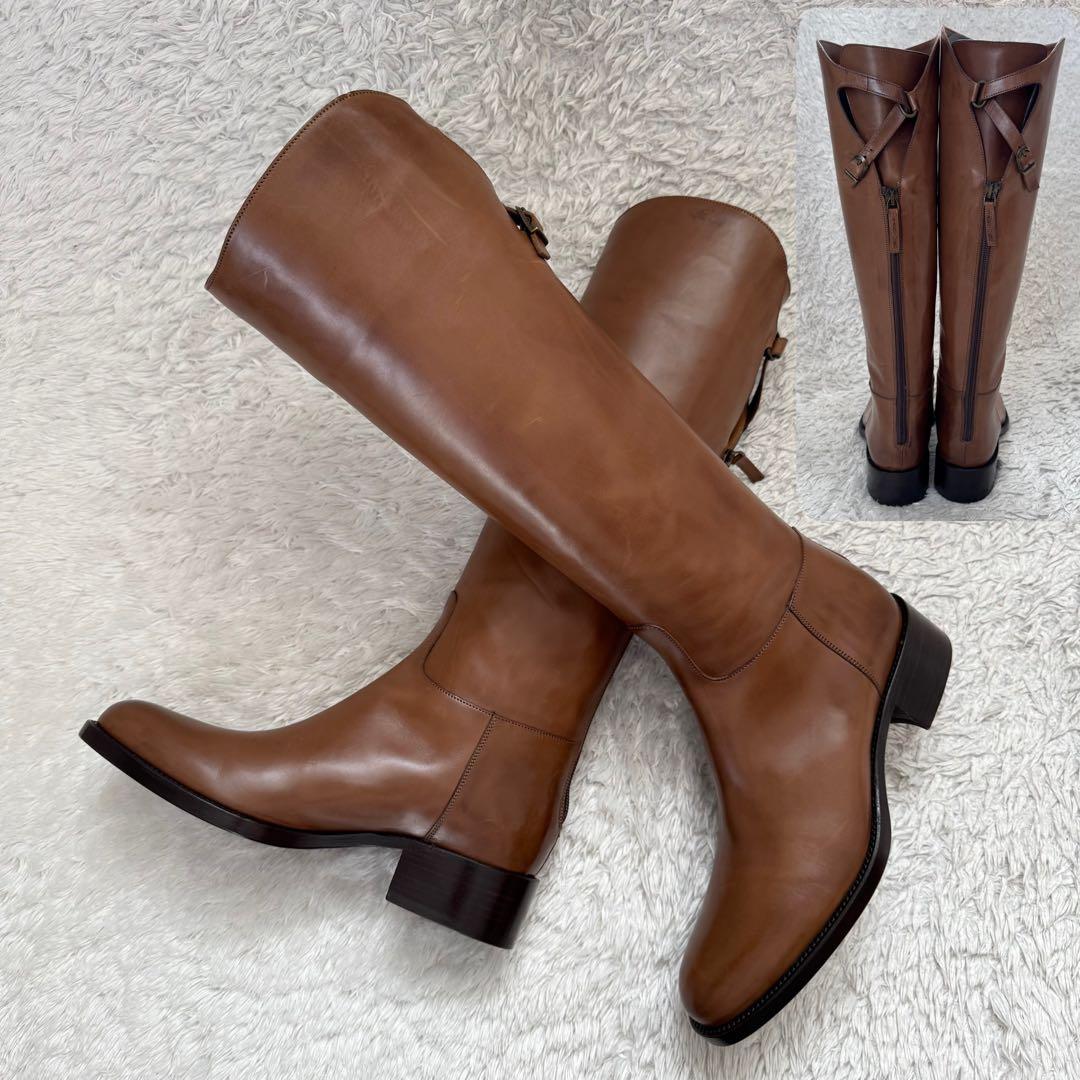 未使用級/EU36 SARTORE サルトル ジョッキーブーツ クロスバック 茶