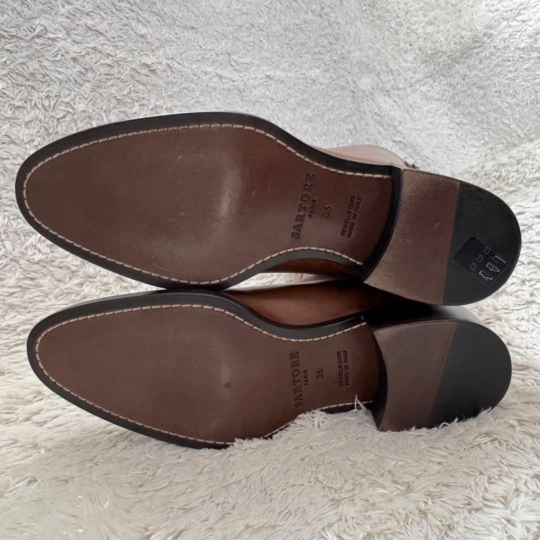 未使用級/EU36 SARTORE サルトル ジョッキーブーツ クロスバック 茶