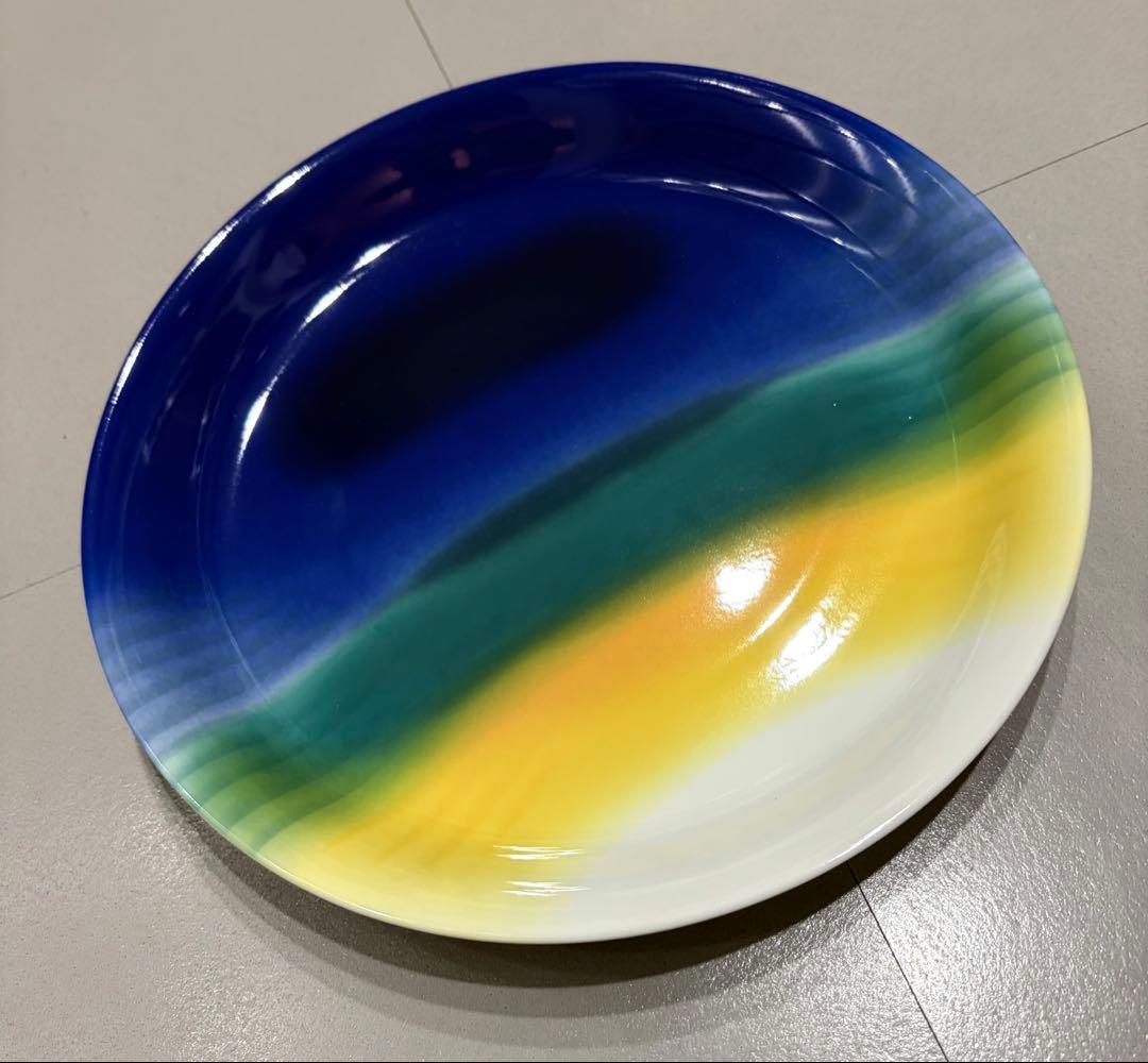 【新品未使用】九谷焼 人間国宝三代目徳田八十吉意匠 絵皿　「旭光色絵皿」