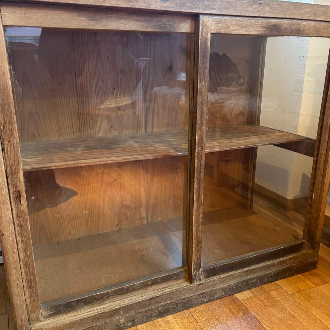 古家具 ガラス ショーケース 天然木 シェルフ 棚 古材