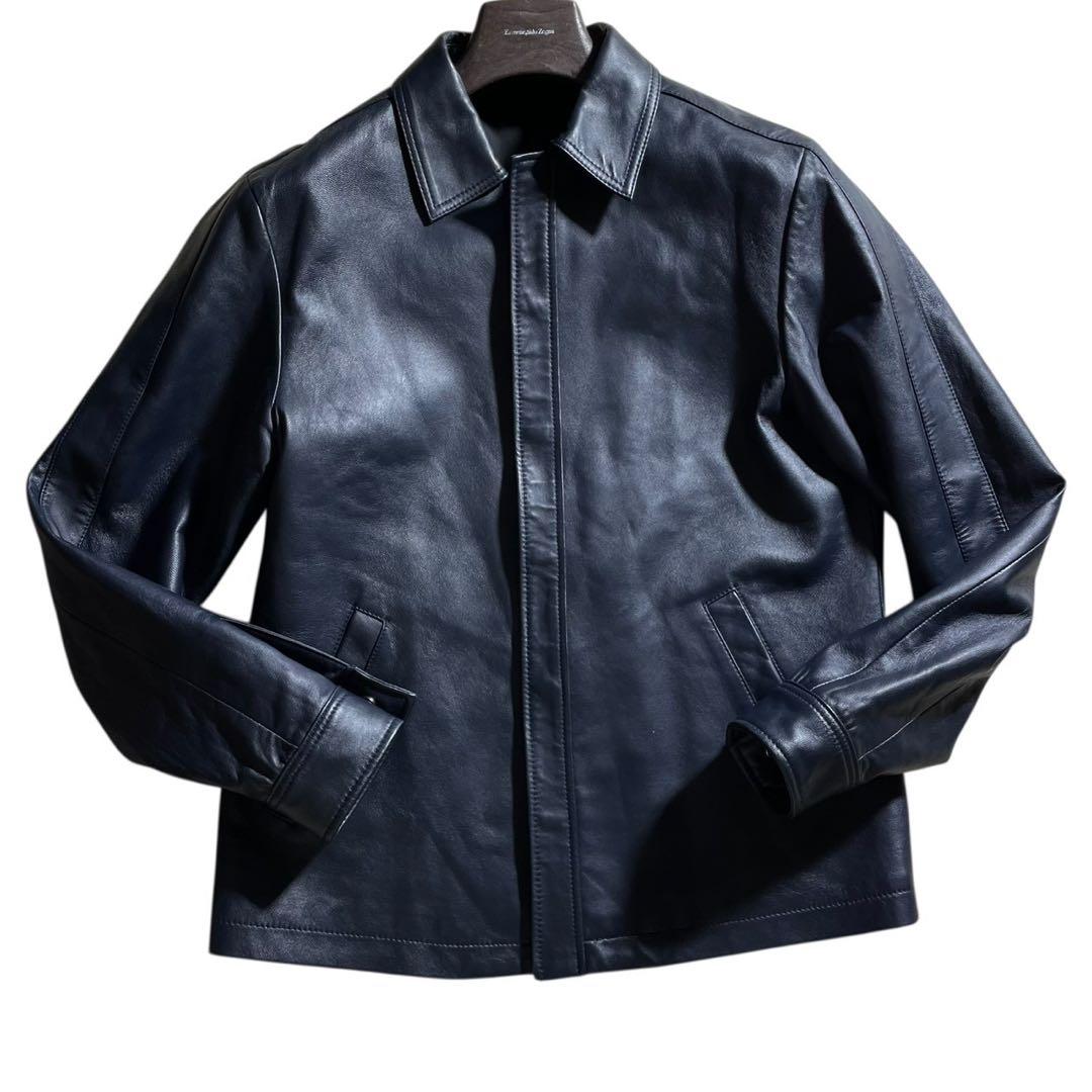 極美品】ジョゼフオム JOSEPH HOMME レザージャケット 羊革 ネイビー