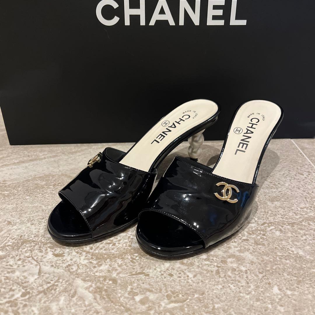 sahara！ CHANEL ブラック パールヒール ミュール