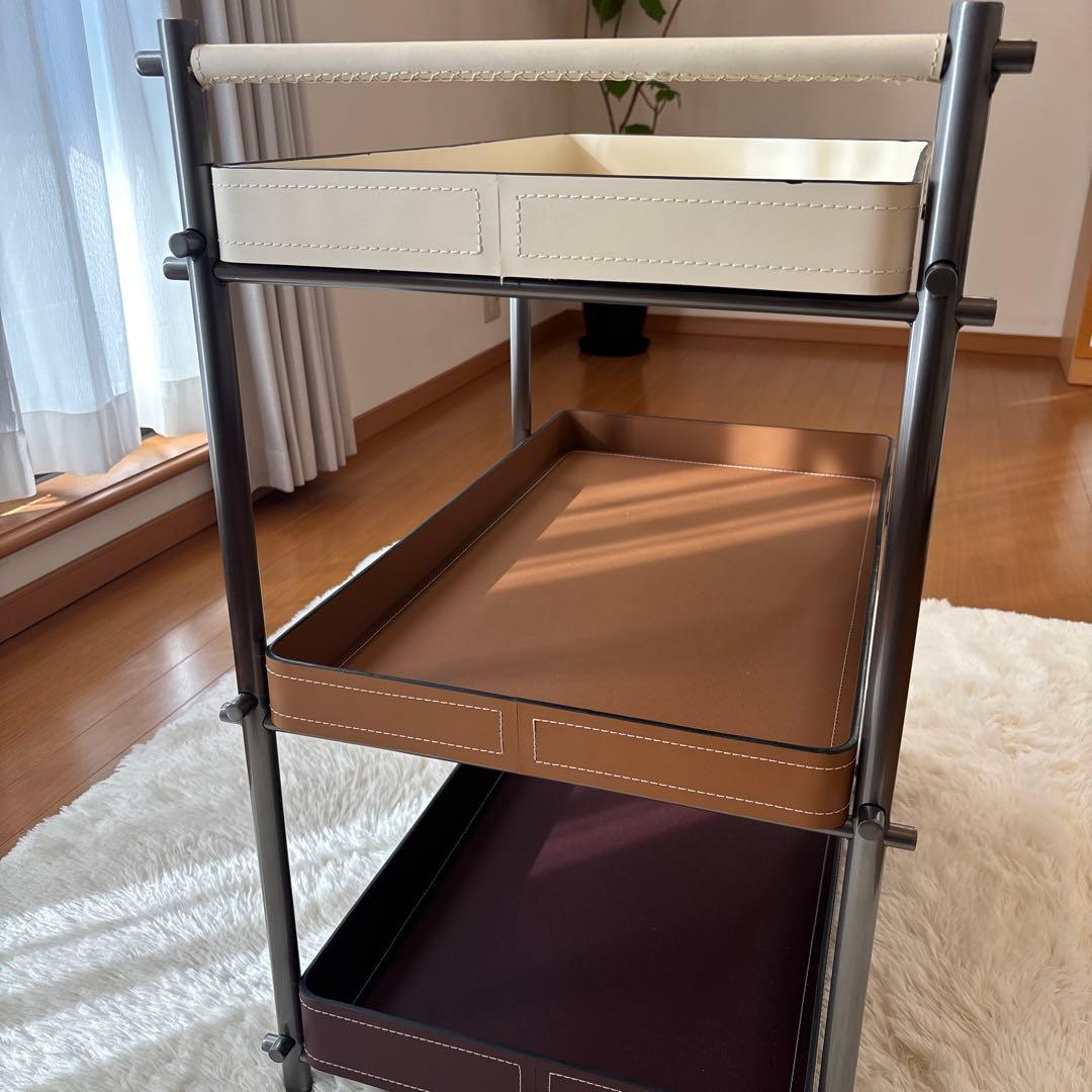 海外輸入　3段 スクエアトレー 収納ラック　サイドテーブル　キャスター付きワゴン