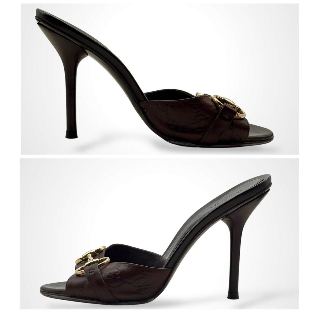 GUCCI グッチ シマ ホースビット サンダル ハイヒール レザー ブラウン