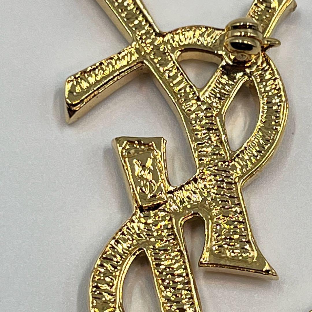 極美品✨イヴサンローラン YSL ブローチ ラインストーン カサンドラロゴ