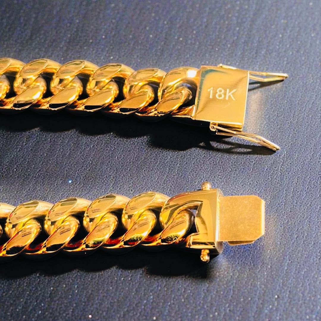 喜平ネックレス 50cm 幅14mm 18K刻印 ステンレス ゴールドチェーン