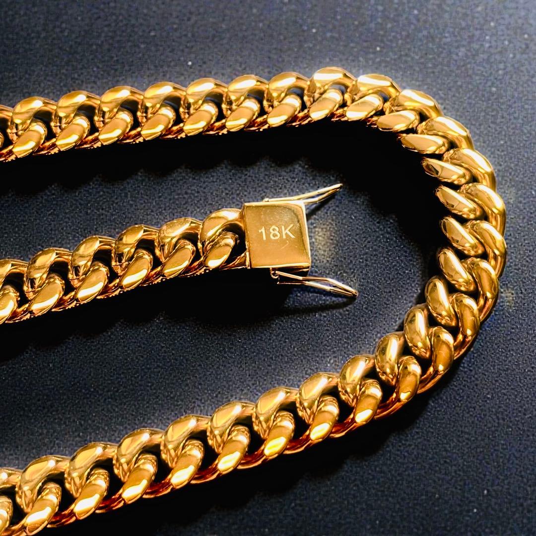 喜平ネックレス 50cm 幅14mm 18K刻印 ステンレス ゴールドチェーン