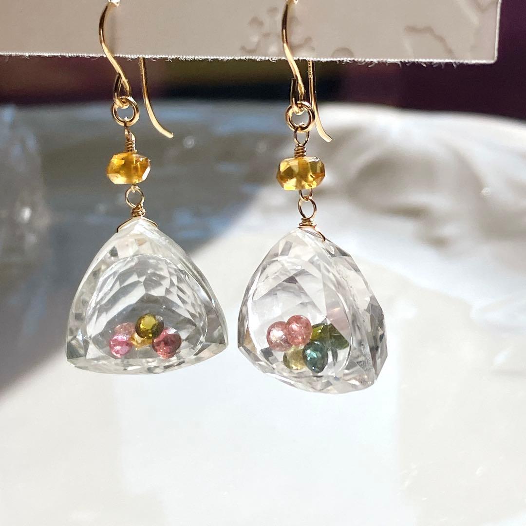 マルモ◆一点物✧水晶×マルチカラートルマリン ジュエリーボックスピアス