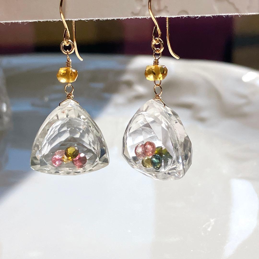 マルモ◆一点物✧水晶×マルチカラートルマリン ジュエリーボックスピアス