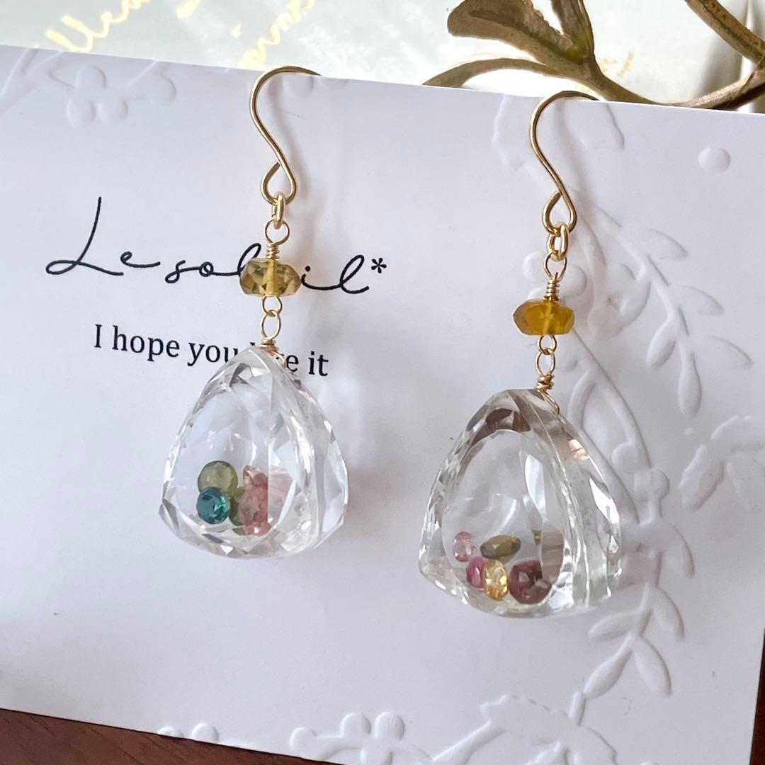 マルモ◆一点物✧水晶×マルチカラートルマリン ジュエリーボックスピアス