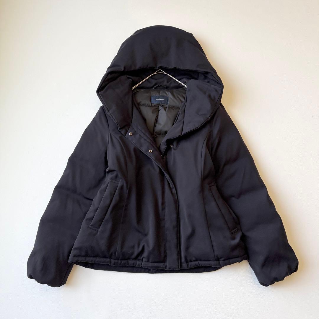 2866y美品ニューヨーカー フーデットショートパデットダウン 紺 近年 フレア