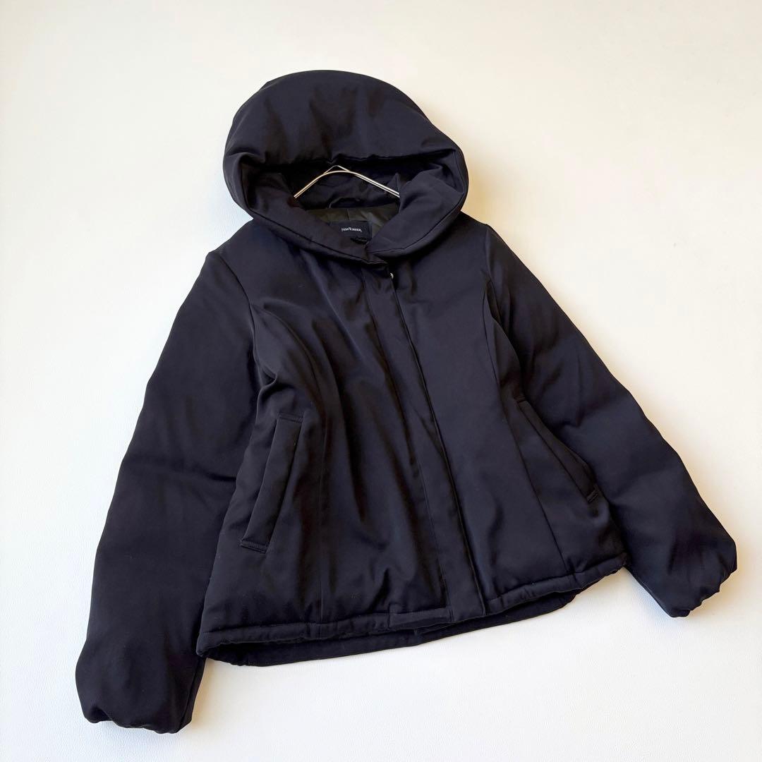 2866y美品ニューヨーカー フーデットショートパデットダウン 紺 近年 フレア