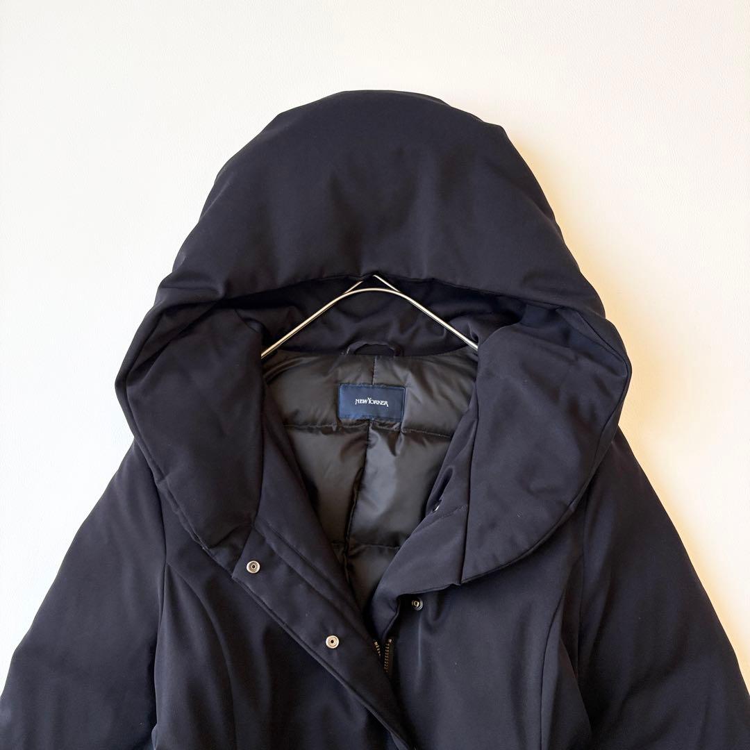 2866y美品ニューヨーカー フーデットショートパデットダウン 紺 近年 フレア