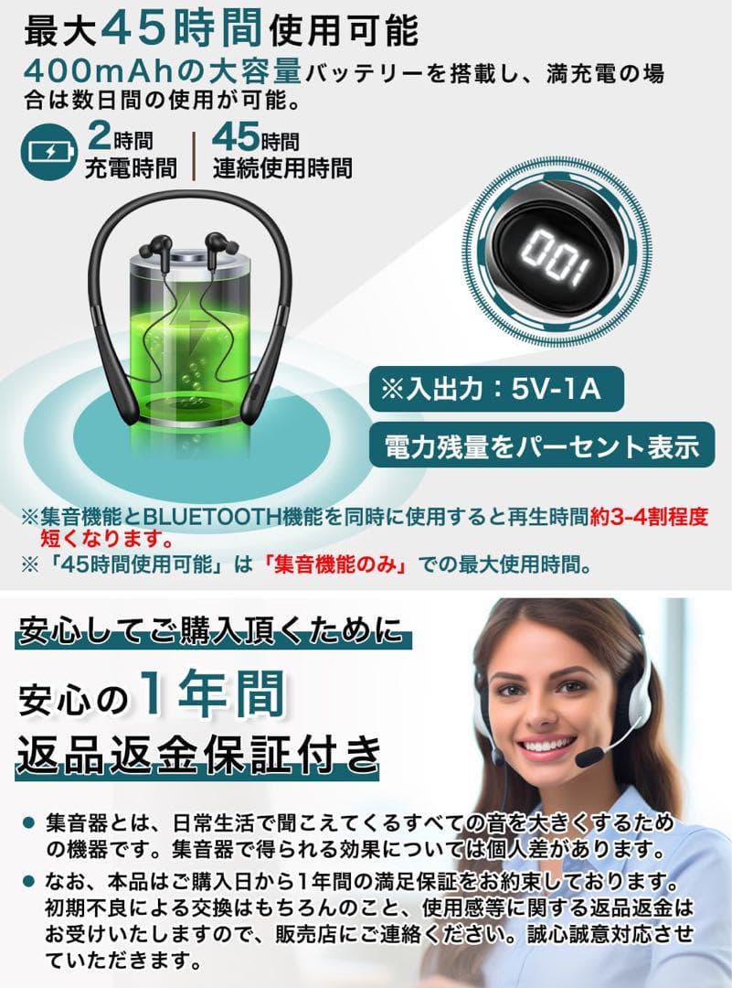 集音器 Bluetooth 充電式 首かけ式 高齢者向け 軽量 ノイズ低減