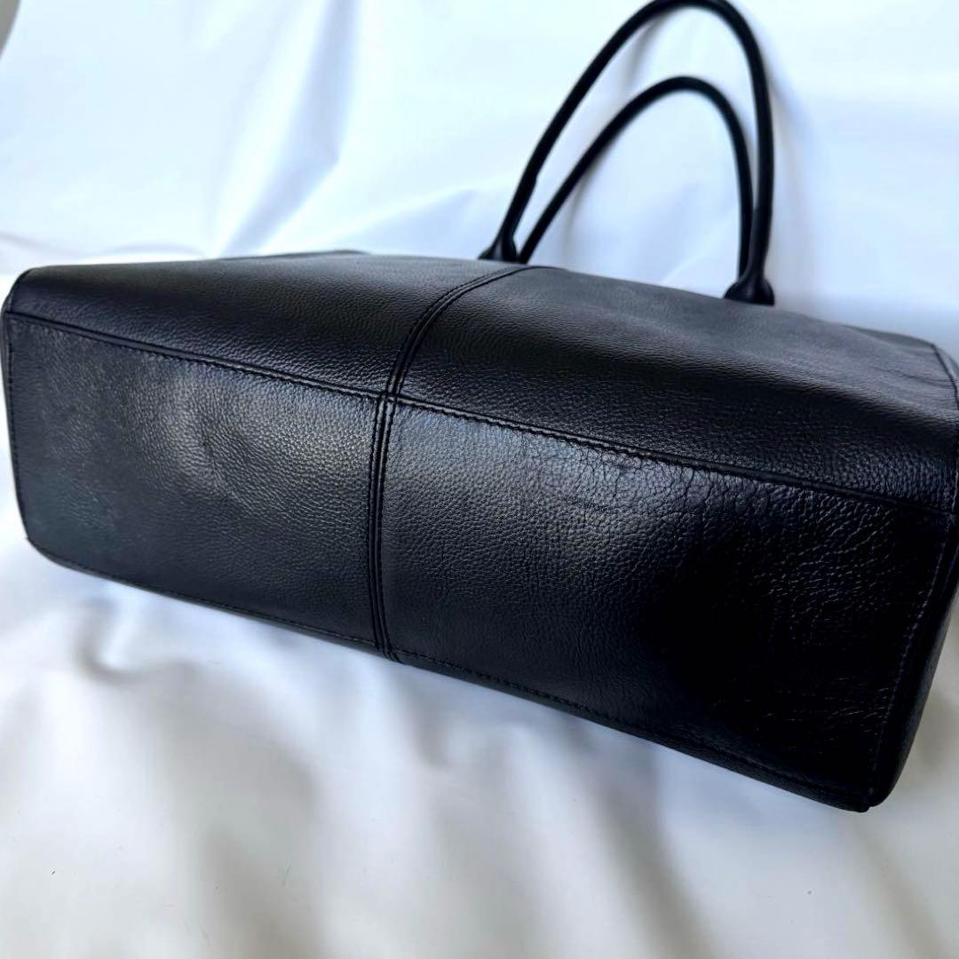 SHIPS シップス トートバッグ オールレザー シボ革 肩掛け B4 ブラック