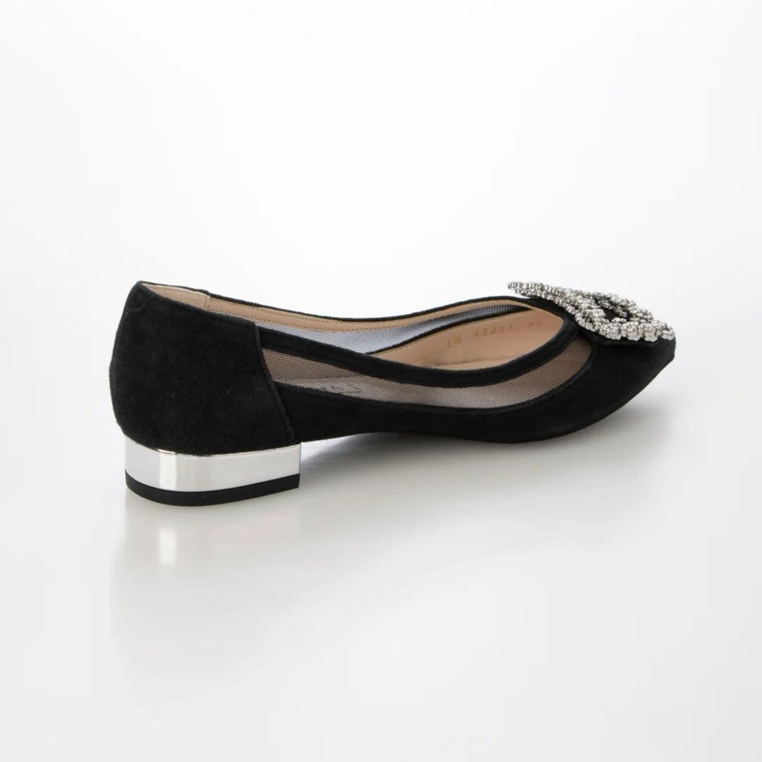 DINANビジューつきフラット黒スエード/24.5