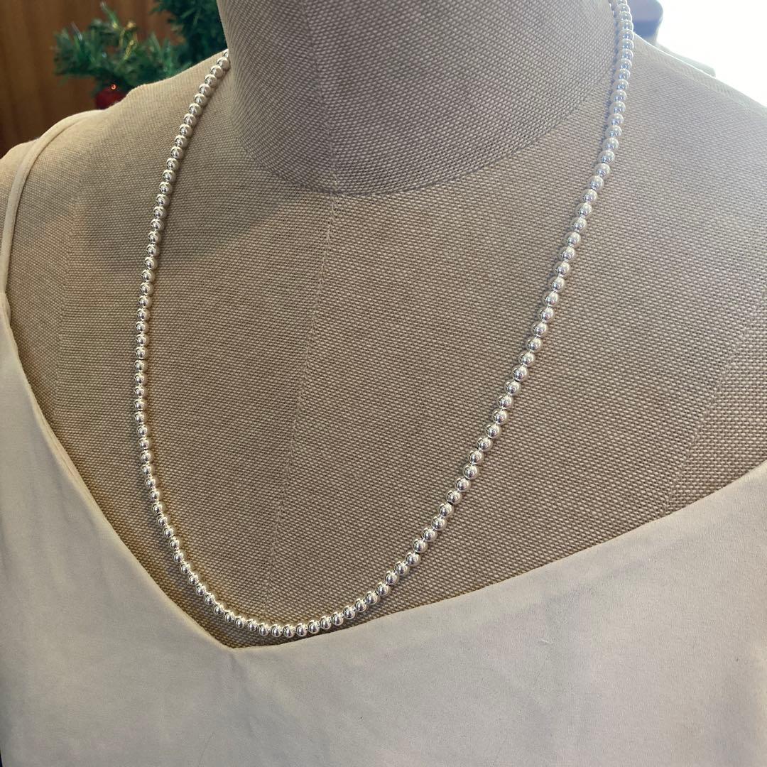 シルバー925製ラウンドビーズネックレス55cmナバホパールボールチェーン