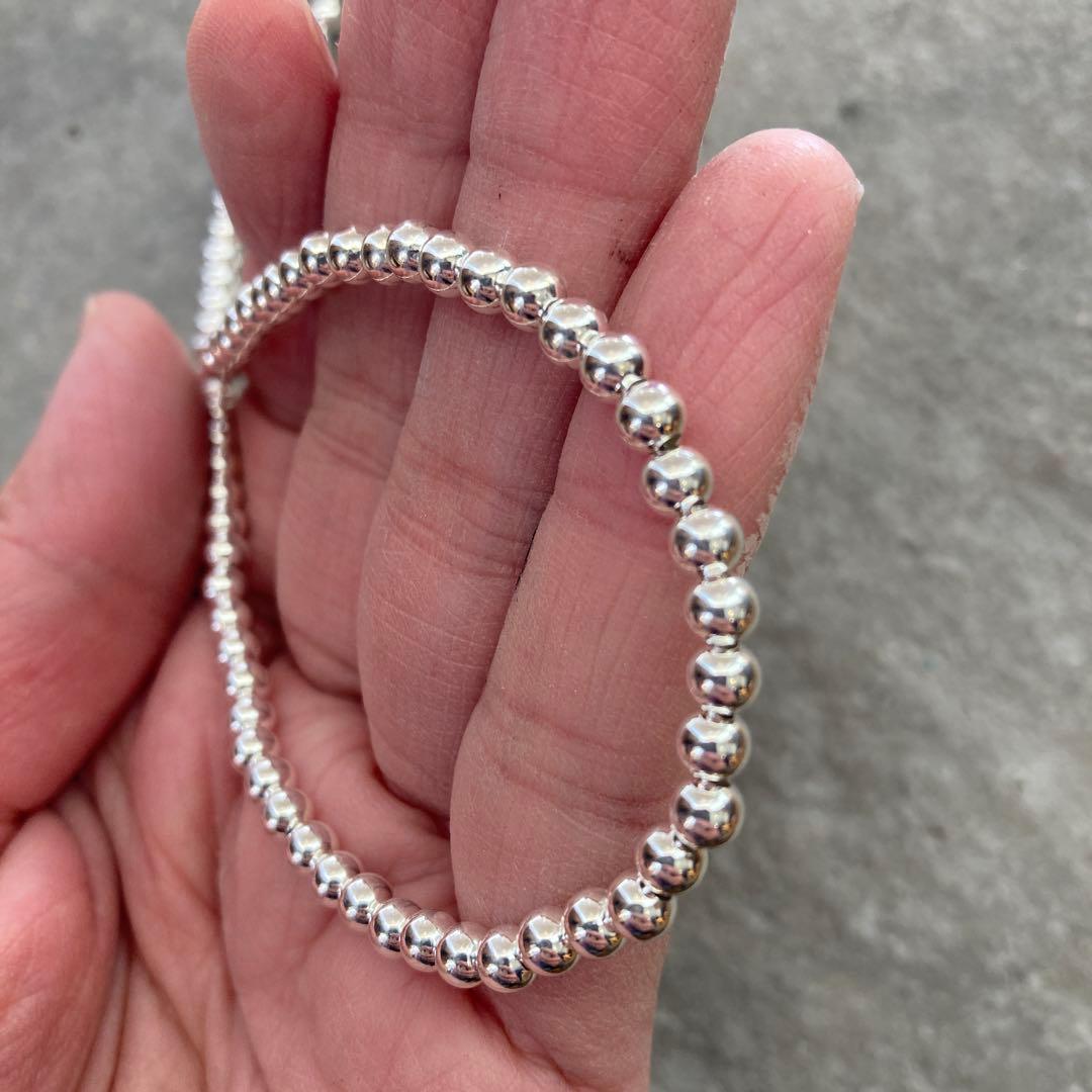 シルバー925製ラウンドビーズネックレス55cmナバホパールボールチェーン