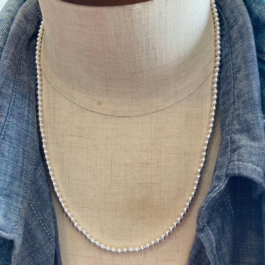 シルバー925製ラウンドビーズネックレス55cmナバホパールボールチェーン