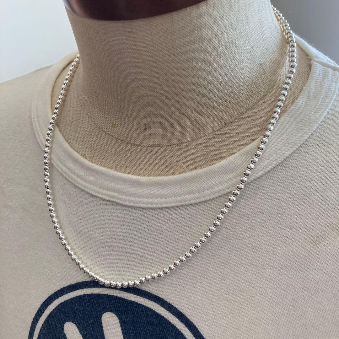 シルバー925製ラウンドビーズネックレス55cmナバホパールボールチェーン