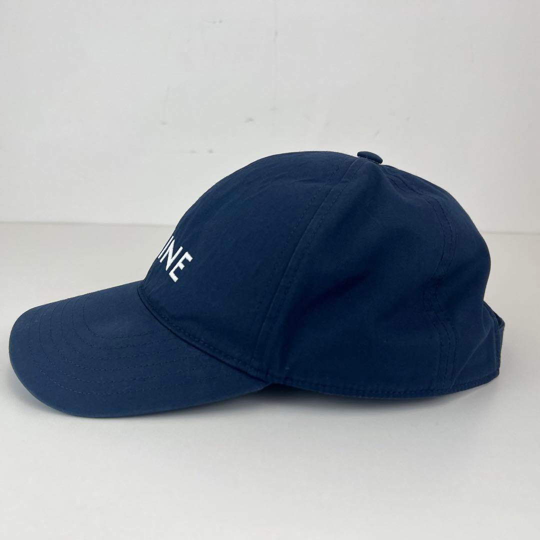 美品　CELINE セリーヌ キャップ 帽子　コットン　ネイビー　ロゴ　刺繍　S