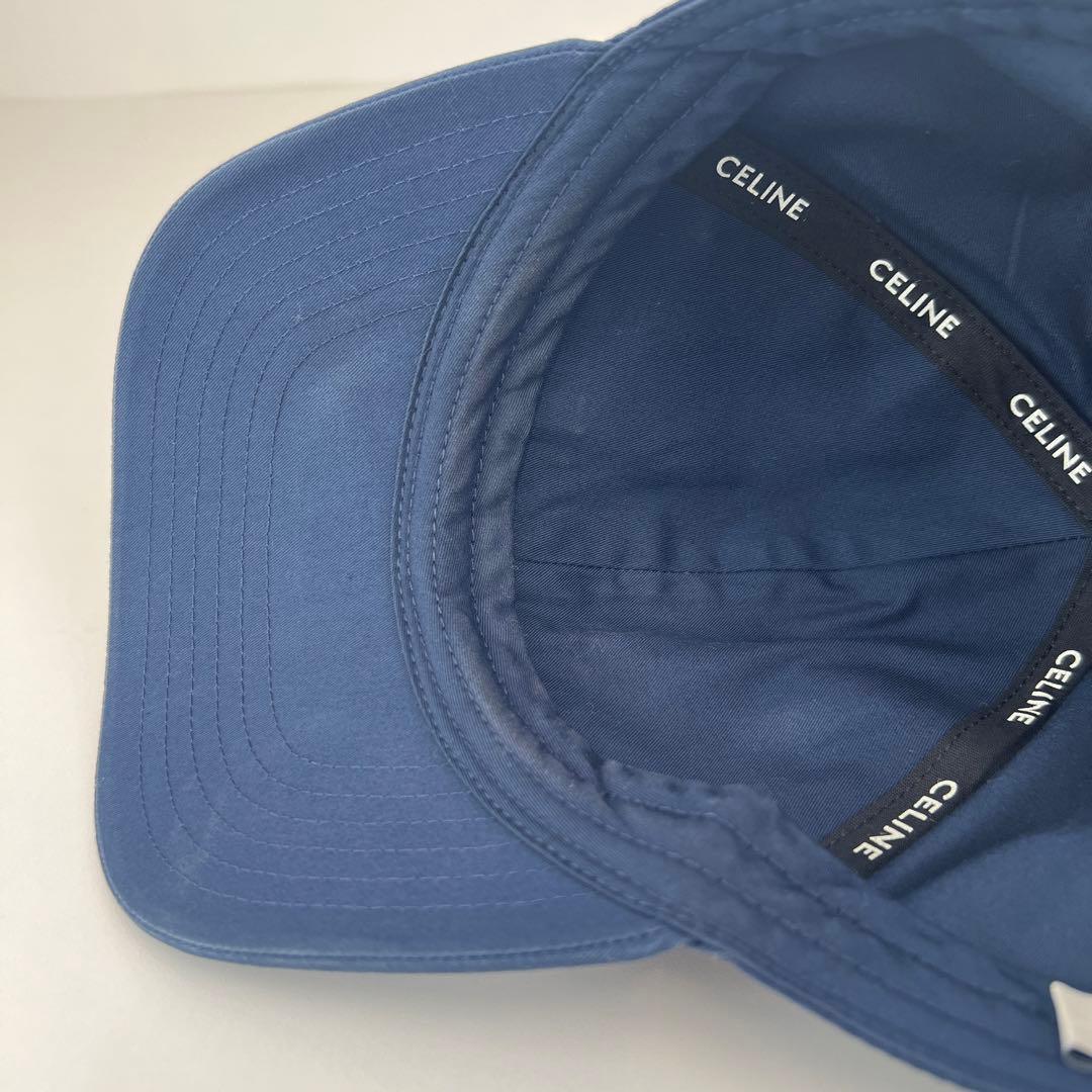 美品　CELINE セリーヌ キャップ 帽子　コットン　ネイビー　ロゴ　刺繍　S