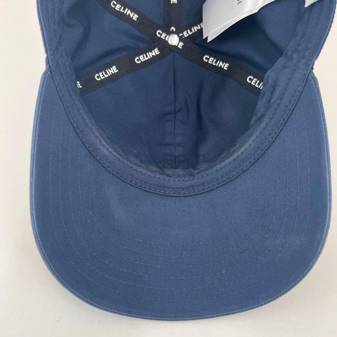 美品　CELINE セリーヌ キャップ 帽子　コットン　ネイビー　ロゴ　刺繍　S