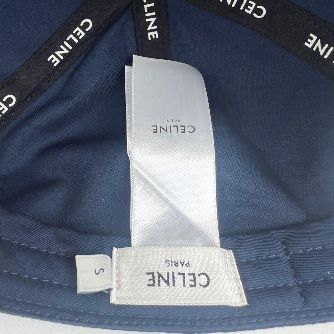 美品　CELINE セリーヌ キャップ 帽子　コットン　ネイビー　ロゴ　刺繍　S