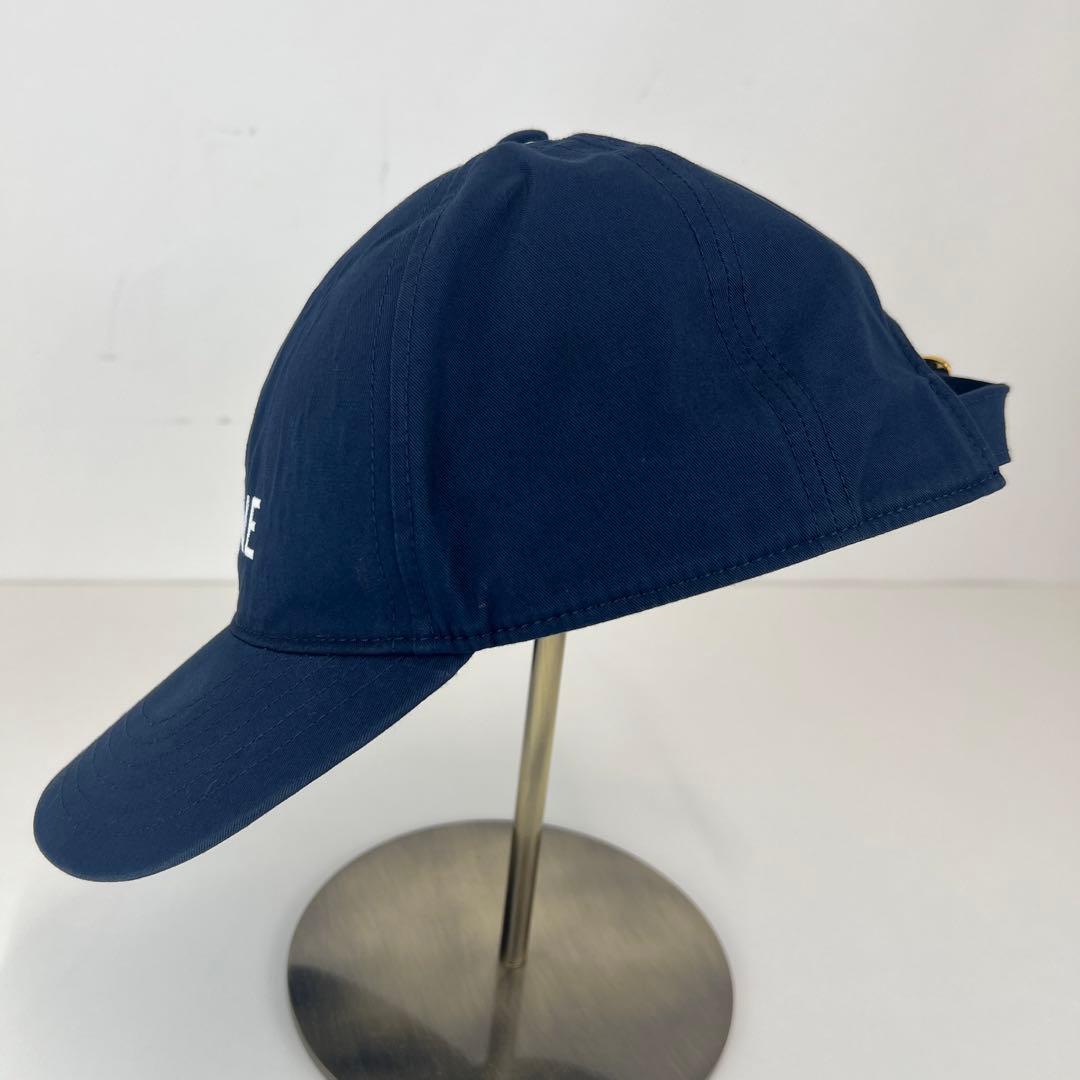 美品　CELINE セリーヌ キャップ 帽子　コットン　ネイビー　ロゴ　刺繍　S