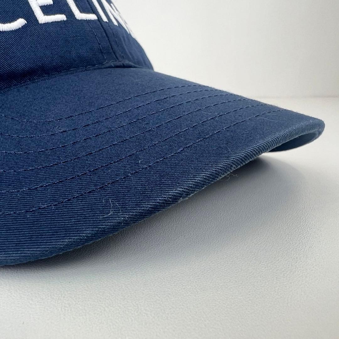 美品　CELINE セリーヌ キャップ 帽子　コットン　ネイビー　ロゴ　刺繍　S