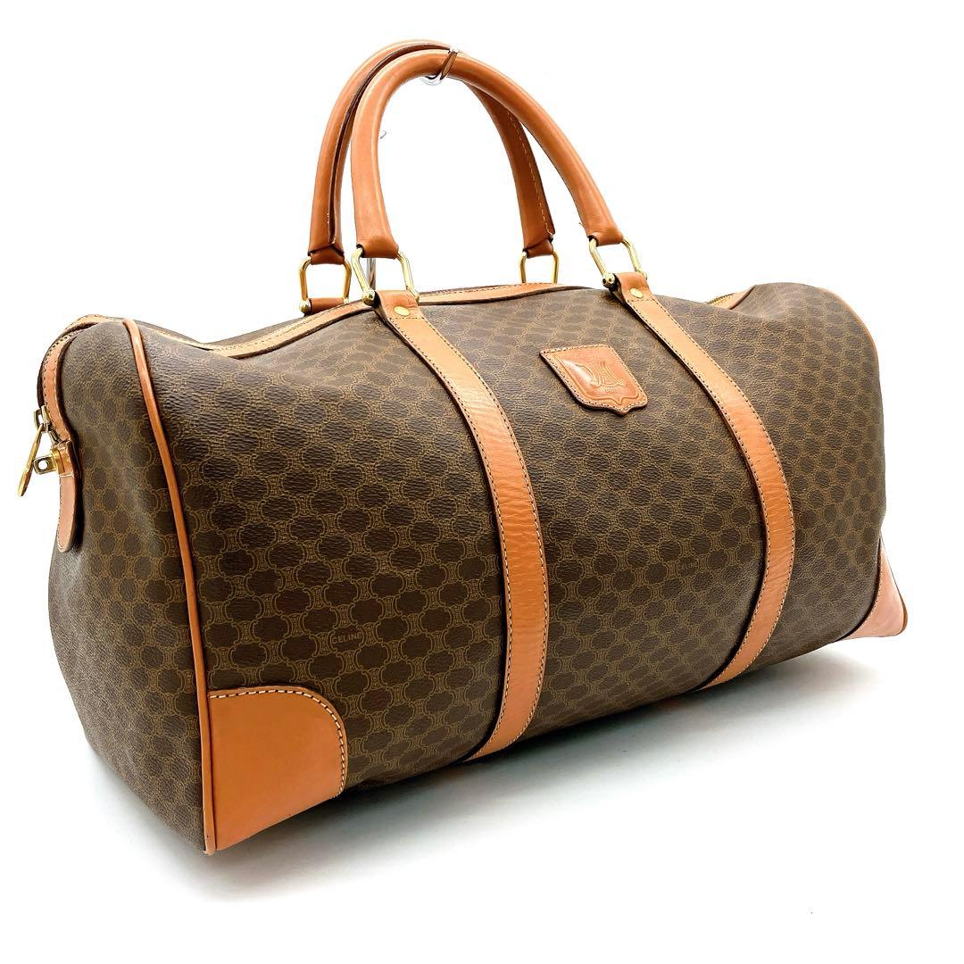 【CELINE】ボストンバッグ　マカダム柄　ゴールド金具　ブラウン　PVC