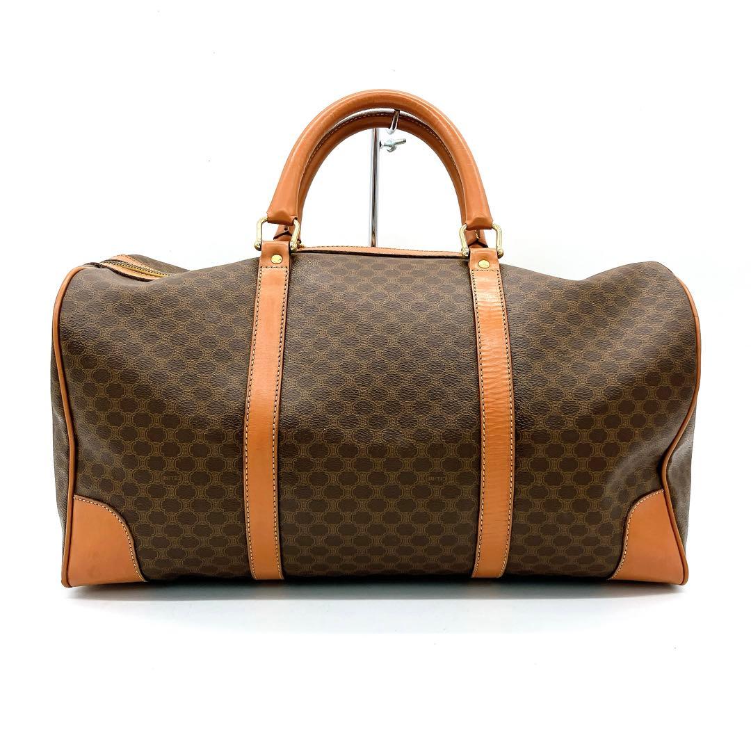 【CELINE】ボストンバッグ　マカダム柄　ゴールド金具　ブラウン　PVC