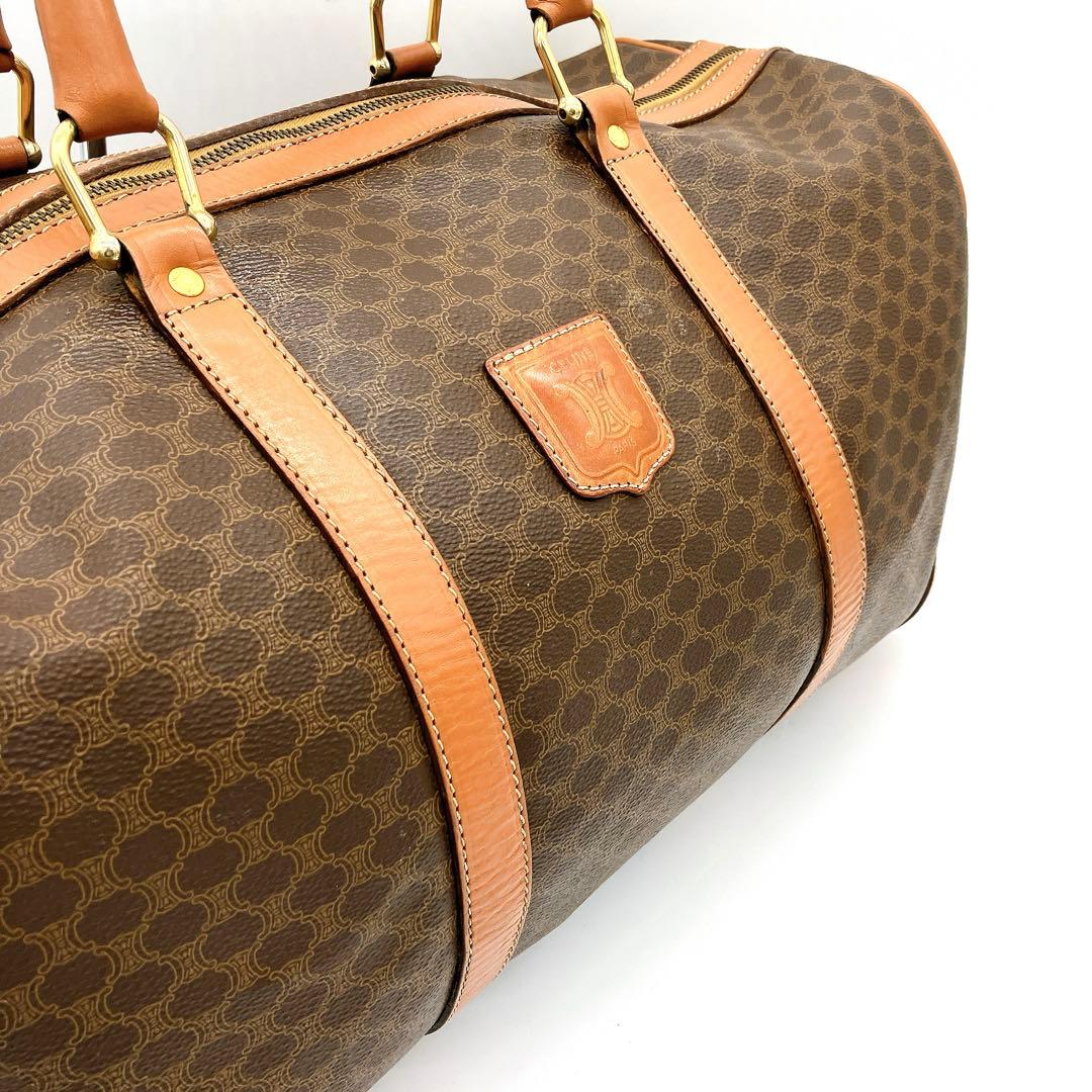 【CELINE】ボストンバッグ　マカダム柄　ゴールド金具　ブラウン　PVC