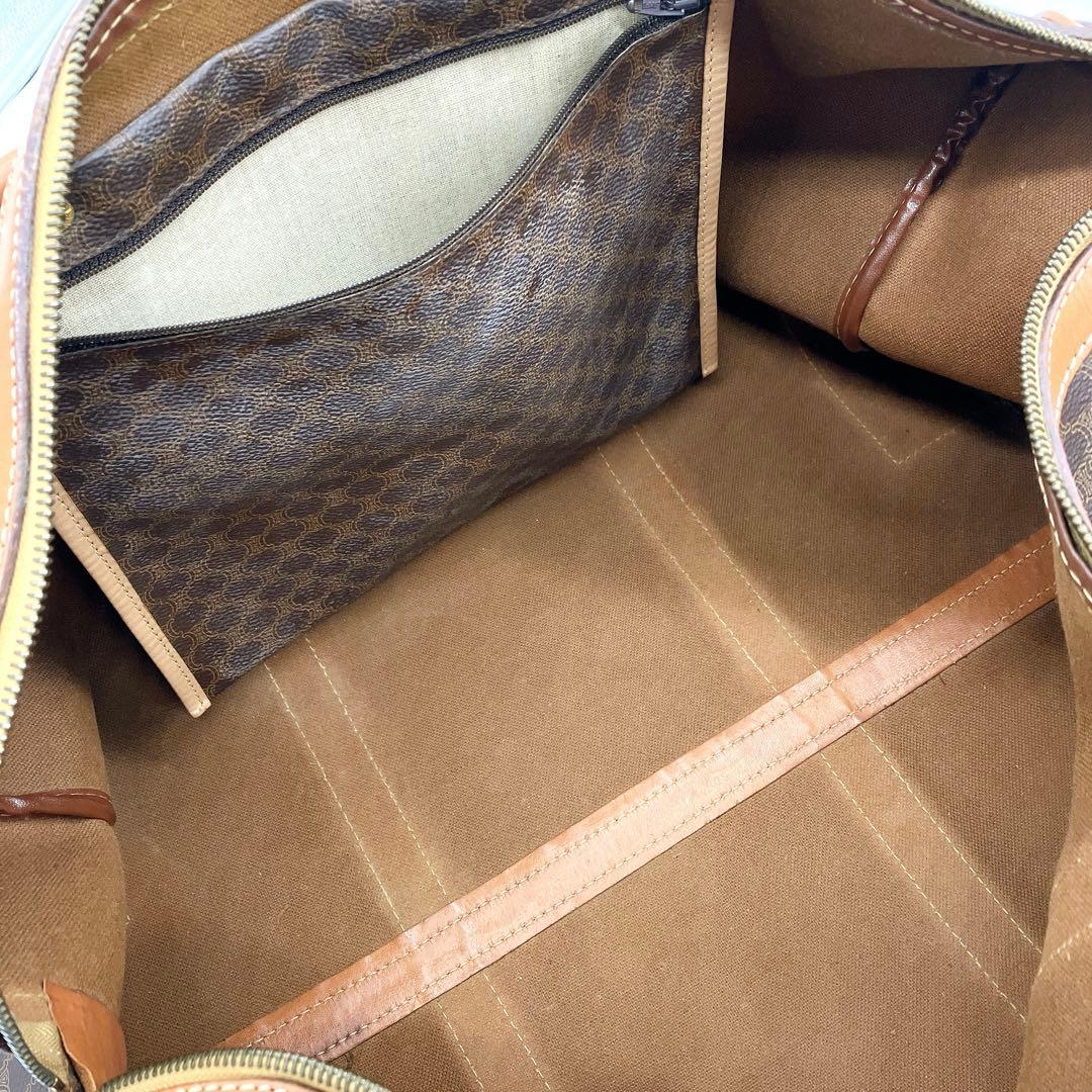 【CELINE】ボストンバッグ　マカダム柄　ゴールド金具　ブラウン　PVC