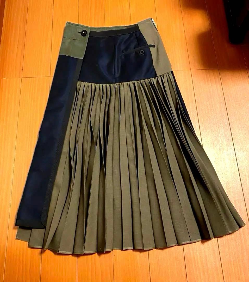 sacai サカイ　スーチングプリーツスカート　21SS サイズ0