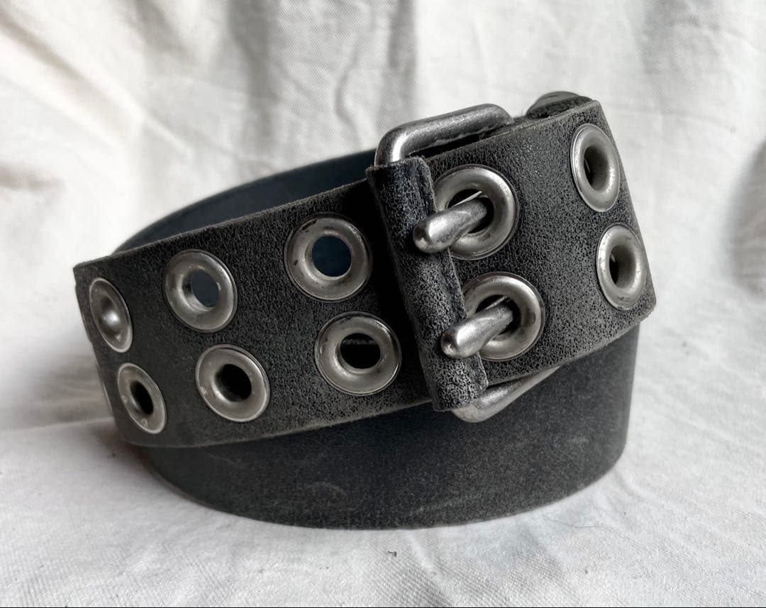 Y’s ワイズ レザーベルト ダブルピン 黒 極厚 used加工 ヨージヤマモト