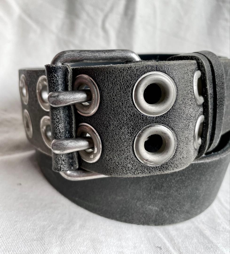 Y’s ワイズ レザーベルト ダブルピン 黒 極厚 used加工 ヨージヤマモト