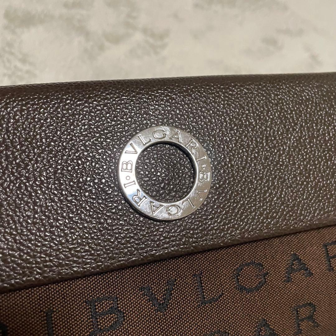ブルガリ BVLGARI 長財布 レザー キャンバス Wホック ロゴマニア