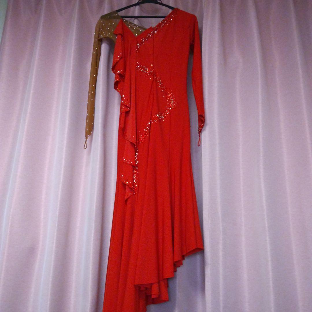 社交ダンス ラテンドレス 赤 サイズM