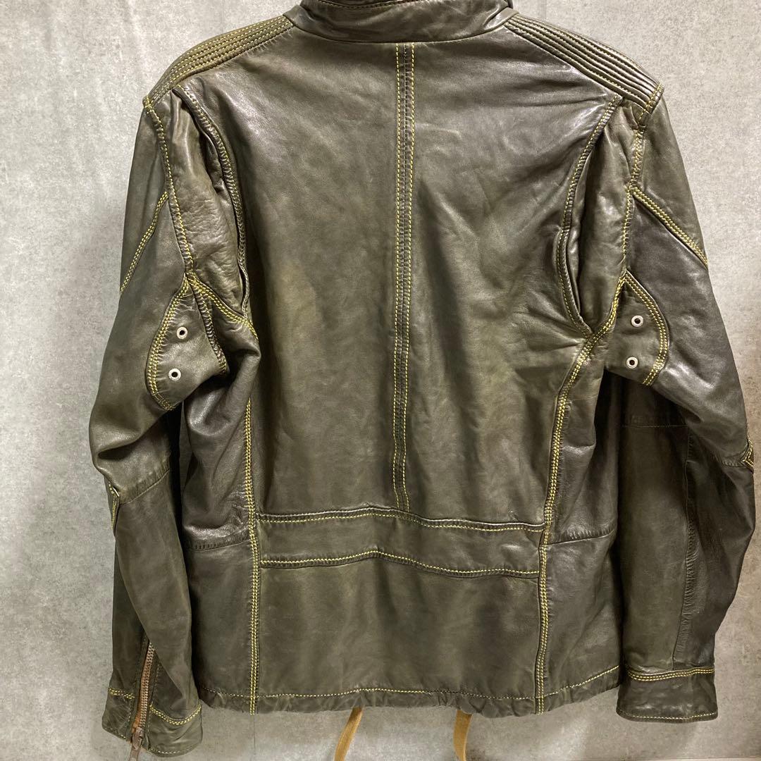 DIESEL ディーゼル 羊革 ラムレザー ライダースジャケット カーキ