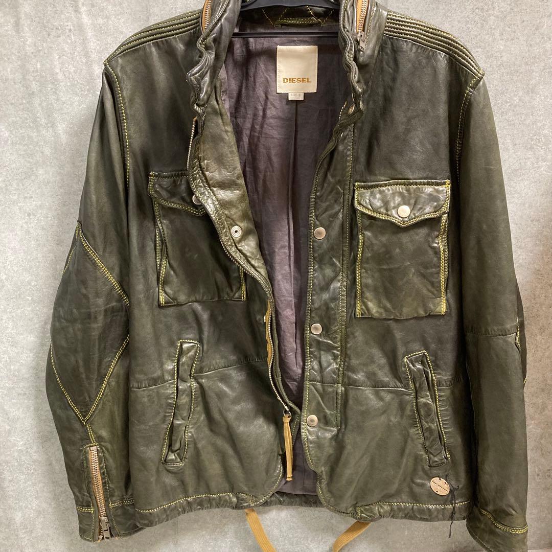 DIESEL ディーゼル 羊革 ラムレザー ライダースジャケット カーキ