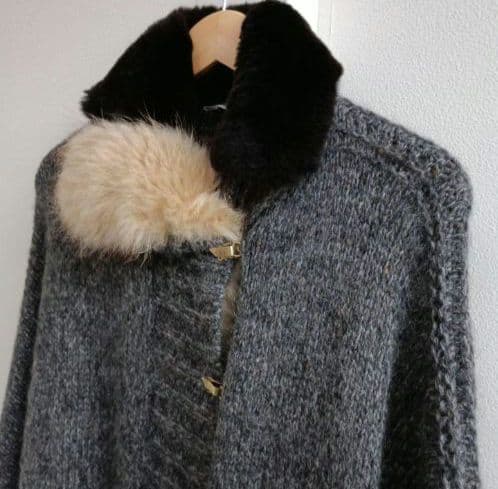 MaxMara　スポーツマックス　ニットコート　gray　襟リアルファー　美品