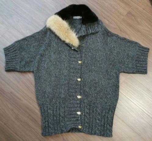 MaxMara　スポーツマックス　ニットコート　gray　襟リアルファー　美品